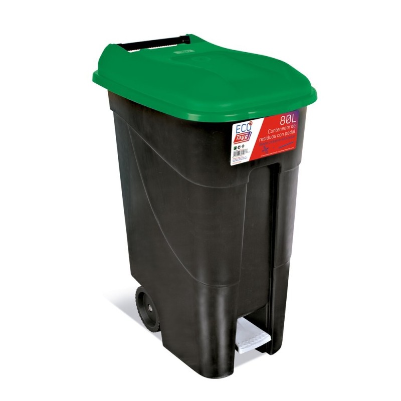 Cubo de basura orgánico verde 45L, con ruedas